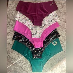 VS PINK Christmas No Show Cheekster Panties Large Multi 5 Pack NEW